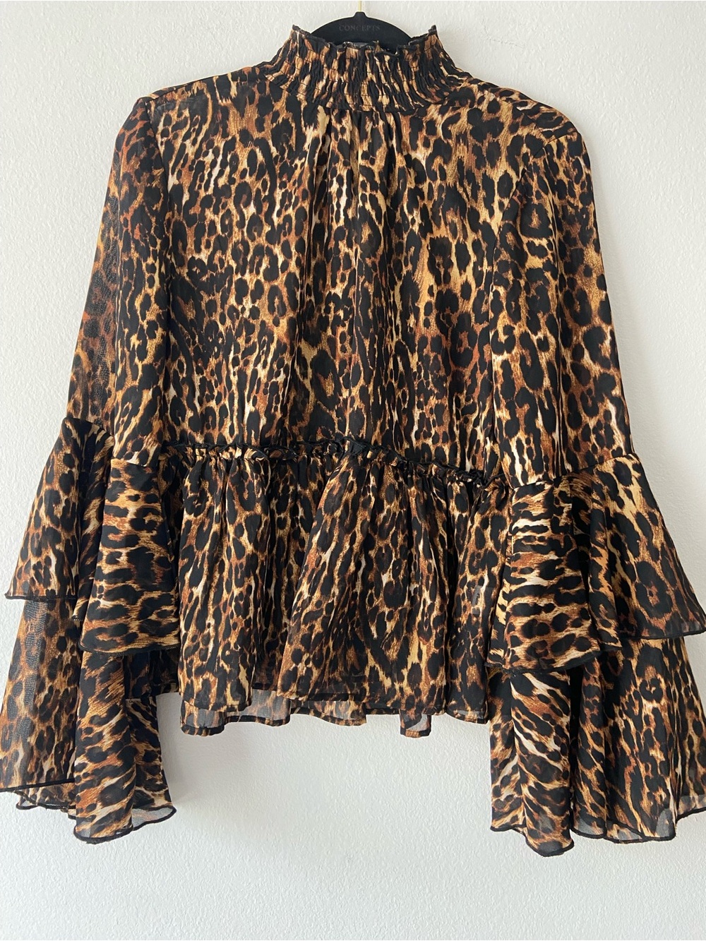 Live 4 Truth | Leopard Print Ruffle Bell Sleeve Blouse Size L